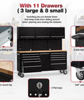 Badass Rolling Tool Chest With Eleven Deep Drawers Plus Three Extra Upper Cabinets Seventy Two Inch Black Steel Workshop Storage Cart