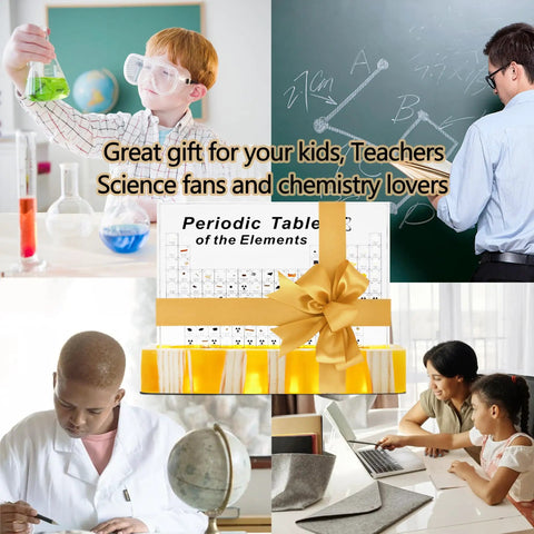 Amber Lighted Acrylic Periodic Table Poster With Real Elements Inside, 83 Elements Shown In 3D Colorful Shapes, used by teachers and students