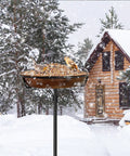 38-Inch Freestanding Outdoor Bird Bath With Detachable Feeder Bowl Sturdy Metal Stake Vintage Bronze Finish in snowy garden
