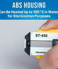 Close-up of Adjustable Precision Wire Stripper for 26-36 AWG Wires, showing ABS housing and sterilization capability.