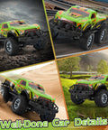 Off Road Remote Control Truck 2.4GHz RC Car With LED Lights 1 To 20 Scale All Terrain Monster Stunt Vehicle For Beginners Green