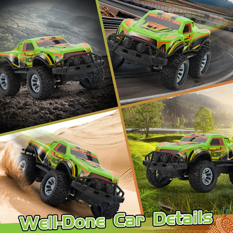 Off Road Remote Control Truck 2.4GHz RC Car With LED Lights 1 To 20 Scale All Terrain Monster Stunt Vehicle For Beginners Green