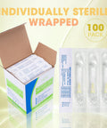 100 Pack 30 Gauge Luer Lock Needles 5/16 Inch Sterile Disposable Tri Bevel Stainless Steel Tips in a cardboard box.