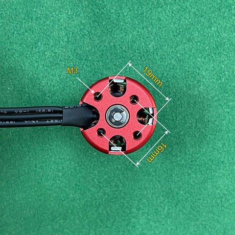 Buttery Smooth A2212 Brushless Motor Set 920KV red motor top view with dimensions 19mm and 16mm for pro drone use.