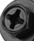 100 Piece Car Body Screw Kit With Integrated Flange Head For Wheel Well Liner And Bumper Cover, Vibration Resistant Auto Body Fasteners, Stable Thread Forming For Easy Disassembly And Reassembly For Your Daily Driver, black flange-head screw close-up