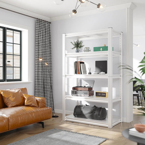 Heavy Duty White Garage Shelving Unit With 5 Adjustable Tiers Up To 2000 Lbs Capacity Versatile Storage Shelves For Pantry Kitchen Closet Basement Or Warehouse 16.5 In D By 32 In W By 63 In H, white metal shelf in living room
