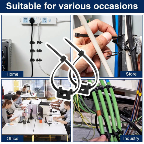 Heavy Duty Cable Zip Tie Mounts Kit With 60 Packs Of 8 Inch Nylon Ties, 5M Screws, And Wall Desk Fasteners for cable management
