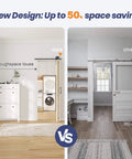 Comparison of modern rustic 30-Inch By 84-Inch Bifold Barn Door With Hardware Kit and traditional door, highlighting space-saving design.