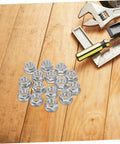 Must Have 15 Pc Chainsaw Bar Accessories Kit With Guide Nut Rivnut Tool Set For Easy Cordless Drill Installation And Stable Saw Guide Bar Secure Mounting On All Models silver nuts with wrench on wood