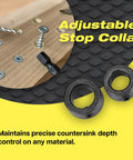 Pro Grade Woodworking Countersink And Plug Cutter Set With Adjustable HSS Drill Bits No 8 And No 12 for precise hole depth control.