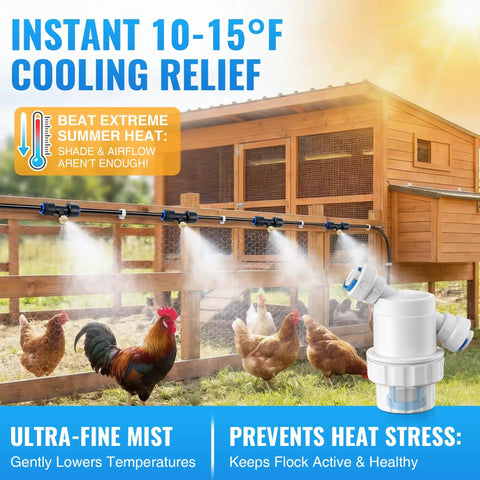 Outdoor Misting And Cooling System For Patio And Chicken Coop 20 Ft With 10 Brass Nozzles Filter cooling chickens near coop