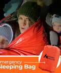Two people using Ultralight Waterproof Mylar Emergency Sleeping Bag Bivy Sack For Hiking And Bug Out Kits, packs of 10 shown