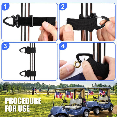 Two Pack 12X18 Golf Cart Flags With American Flag Embroidery And Elastic Strap Bracket for quick setup procedure on poles and carts