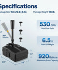 Specifications of All In One Submersible Pond Filter Pump Kit With Built In Sterilizer For Outdoor Ponds showing pump dimensions and features.