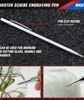 Tungsten Scribe Engraving Pen for marking and cutting glass, marble, and ceramics, featuring a handy clip design.