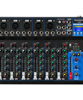 Top view of HT7 Bluetooth Portable DJ Mixer With USB MP3 Jack And 48V Power, 7-channel studio mixing board