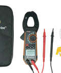 Clamp Meter 400A AC DC True RMS With Hands Free Testing 21530T shown with accessories and black carrying case