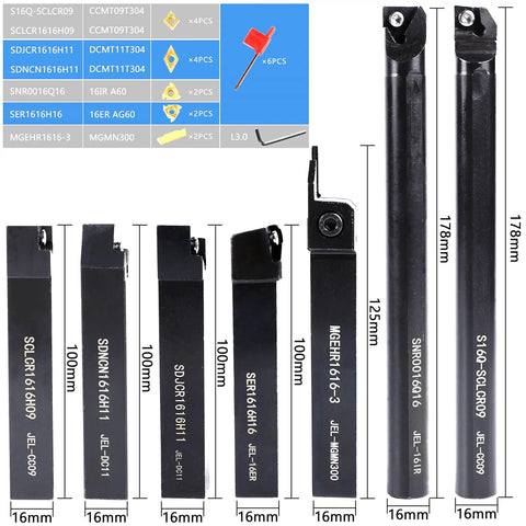 Pro Grade Carbide Lathe Tool Set With Seven Boring Bars And Fourteen Indexable Inserts showing various shank holders