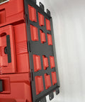 Packout Compatible Mounting Plate For Tool Storage, Heavy Duty Metal Base, shown mounted on a red tool chest