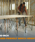 Centipede Portable Folding Workbench For Garage With 4500 Lb Capacity, 48 Inch By 72 Inch shown in use at a wood shop
