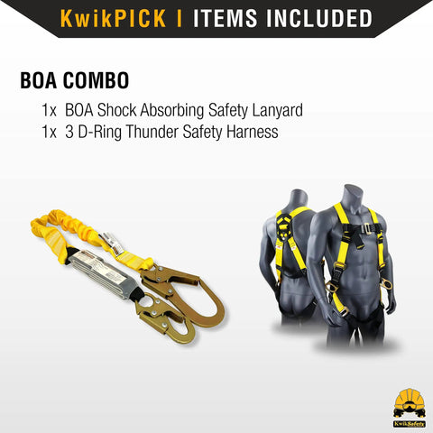 BOA Fall Protection Kit With 3D Full Body Harness, 6 Ft Lanyard With External Shock Absorber, Plus Tool Lanyard And Anchor