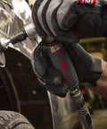 Person using 5102MAX Air Die Grinder With Right Angle Head, Ergonomic Grip, 0.4 HP, 20,000 RPM Motor for precise grinding on a car panel