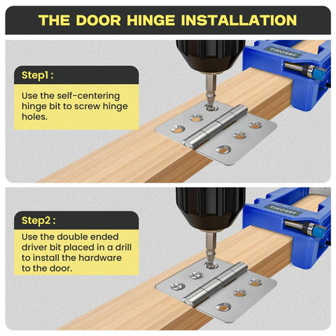 Blue Door Hinge Jig Router Template for Quick DIY Installations fits 3 to 5 inch hinges with square or round mortises in use.