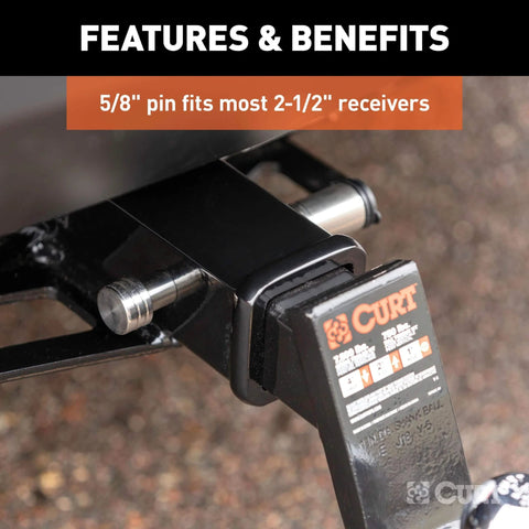 Stainless Steel Trailer Hitch Lock With Five-Eighth Inch Pin Diameter Fits Two-Inch Or Two And A Half-Inch Receivers Barbell-Style Locking Hitch Pin for secure towing.