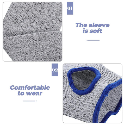 Tough As Nails Cut Resistant Arm Sleeve With Snug Elastic Fit For Men And Women Breathable Forearm Guard For Industrial Work and mechanical jobs all day comfort safe, close-up view of soft knit material.
