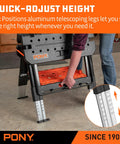 Your Go-To Portable Folding Work Table 2-In-1 Sawhorse And Workbench For DIY Projects with quick-adjust height feature
