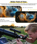 Person using 6mm 1.25 Inch Plossl Eyepiece with fully multicoated optics in an astronomy telescope during the evening.