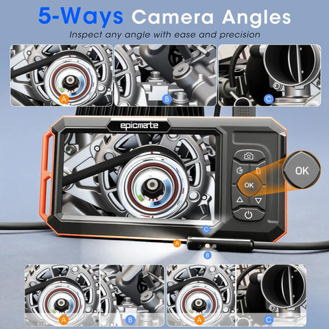 Triple Lens Borescope With 5-Inch IPS Screen 1920P HD Inspection Camera Pro Grade All-In-One Triple Lens System Three 7.9mm HD Lenses shown on display