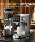 Professional 20 Bar Espresso Coffee Machine With Snappy Led Touchscreen Brewing Dope Barista Style Lattes And Rich Cappuccinos Straight Up No Hassle At Home, stainless steel, 11.6 x 12.2 inches.