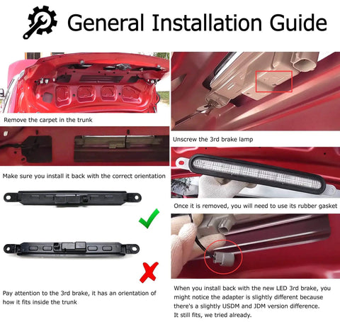 Installation guide for Dark Smoked Lens Full LED Trunk Lid Center Mount Third Brake Light Bar for 2008-2016 Mitsubishi Lancer Evolution X.