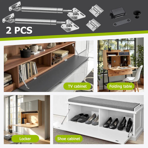 Drop-Down Gas Struts With No-Slam Soft Close Hinges For Cabinets And Drop-Front Desks Hydraulic Lid Stay Support 100N 2 Pack