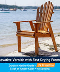 Wooden outdoor chair by the beach protected with Halcyon Water Based Marine Varnish For Boats And Outdoor Woodworking Projects Quick Dry Finish
