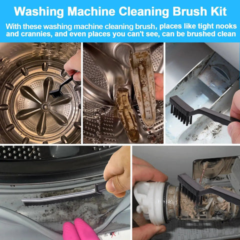 Get That Crisp Laundry Glow With This Washing Machine Cleaning Brush Kit Built For Top Load And Front Load Washers To Slap Off Grime And Reach Those Tight Crevices Easily Without Breaking A Sweat On Your Next Chore. Cleaning various washer parts with brushes.