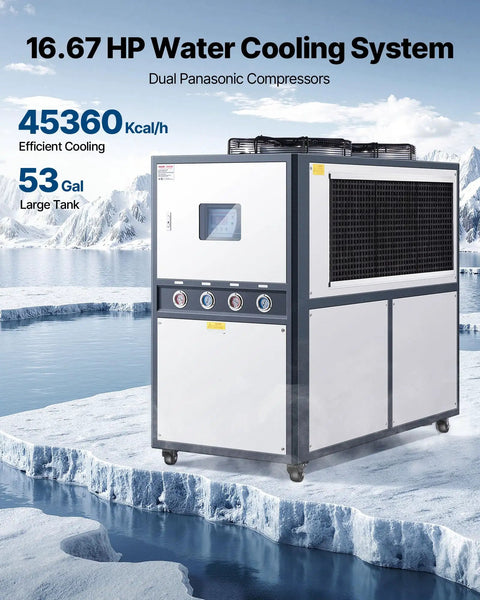 Hardcore Industrial Air Cooled Water Chiller With Dual High Output Compressors And A Massive Fifty Three Gallon Tank for cooling system