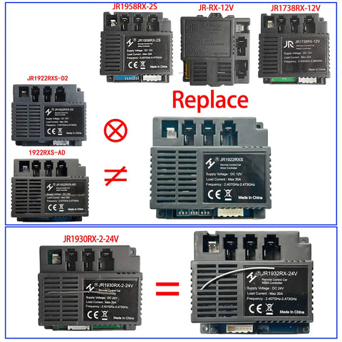 Diagram showing 24V JR1932RX Remote Control Box for Power Wheels Ride On Toys High Power Receiver Upgrade Kit comparison