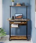 3 Tier Rolling Computer Desk With Keyboard Tray And Printer Shelf For Small Spaces Rustic Brown Mobile Home Office Workstation