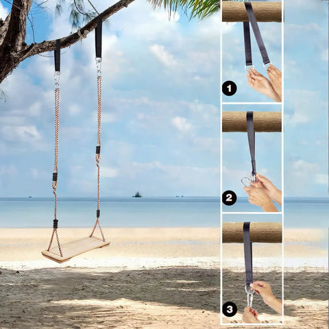 Wooden Swing Seat For Kids With Adjustable Height 31.5 To 63 Inches Backyard Outdoor Swing With Tree Straps Set Raw Wood Finish