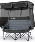 Two Person Camping Chair With Canopy Shade, Oversized Heavy Duty Loveseat featuring canopy and mesh curtains, black color