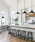 Industrial Black Pendant Lights 2 Pack With Adjustable Metal Hanging Lamps E26 Base in modern kitchen island setup