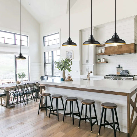 Industrial Black Pendant Lights 2 Pack With Adjustable Metal Hanging Lamps E26 Base in modern kitchen island setup