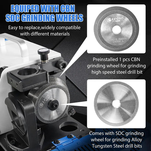 Top Notch Drill Bits Sharpener Machine For 3 To 20mm With 18 Collets, Adjustable Lip Relief And Point Angles, Portable Grinding Tool With CBN SDC Wheel with CBN grinding wheel.