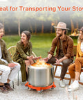 Outdoor gathering with 55 Gallon Drum Dolly Built Tough With 1250 Pound Capacity And Sturdy Steel Frame Five Swivel Wheels under stove