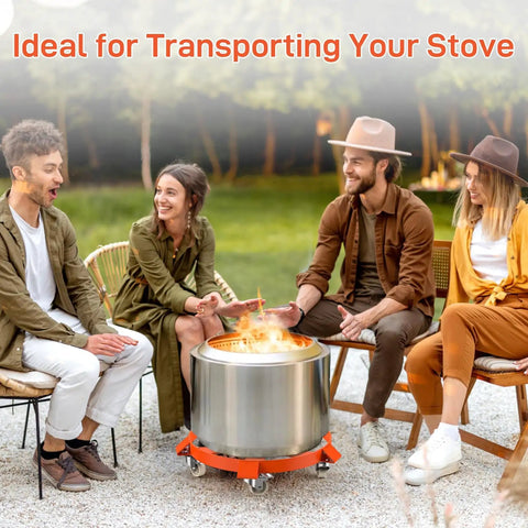 Outdoor gathering with 55 Gallon Drum Dolly Built Tough With 1250 Pound Capacity And Sturdy Steel Frame Five Swivel Wheels under stove