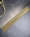 36 Inch Linear Shower Drain Gold Rectangular Floor Drain With V Shape Channel For Fast Drainage 304 Stainless Steel cUPC Certified