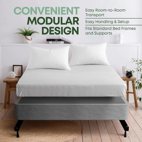 Eight Inch Queen Box Spring Solid Wood Mattress Foundation Delivering Quiet Nights And Heavy Duty Support Amish Crafted In Usa flat packed modular design with pillows.