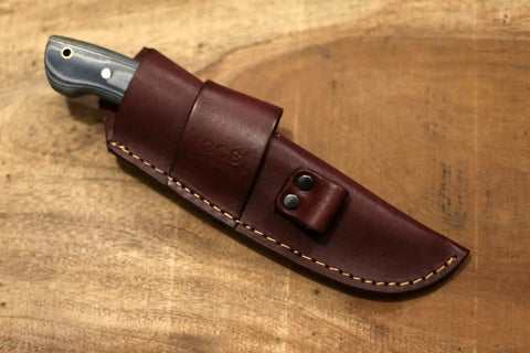 Blue And White Micarta Handle D2 Tool Steel Tactical Knife For Hunting And Camping EDC With Full Tang Blade And Leather Sheath